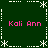 Green background with white dashed borders and star-like corner decorations, four instances of pink text "Kali Ann" arranged in a pattern