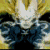 Animated sequence showing a character with spiky golden hair and blue aura against dark background, transitioning from bright white glow to yellow-orange energy waves.