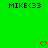 Green background with black text reading MIKE<33 at top left and right, two red pixelated hearts below center.