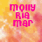 Pixelated pink text on a blurred orange-pink gradient background with a gray in the bottom-right corner