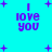 Cyan background with purple text 'I love you' and scattered plus signs in four repeated sections.