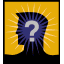 Six show a silhouette head with a question mark inside, transitioning from a blue question mark with radiating lines to a solid black silhouette against a yellow background
