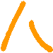 Four orange pixelated symbols on a gray background, each with distinct curved or angular strokes forming abstract shapes.