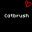Red pixelated heart symbol above two white 'Catbrush' text instances on black background.
