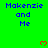 Green background with blue text 'Makenzie and Me' repeated across three , red pixel hearts appear in the middle and bottom