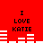 Red background with black text "I LOVE KATIE" and white horizontal bars in four quadrants, each quadrant showing different bar lengths.