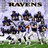 Pixelated image split into two sections: left shows football players in blue jerseys on a field, right displays purple background with white text about Baltimore Ravens going to a bowl game.