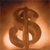 A pixelated brown dollar sign with glowing white highlights against a gradient brown background.