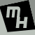 Black and white pixelated icon with stylized 'M' and 'H' letters on a tilted black shape against light gray background.