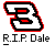 Pixel art icon with red, black, and white colors featuring a large number 3, car graphic, and text reading R.I.P. Dale.