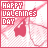 identical pink and white pixelated icons featuring 'HAPPY VALENTINES DAY' text, a red heart symbol, and a stylized figure with arms raised against a dotted background