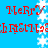 Red pixelated text 'Merry Christmas' repeats across a blue background with white snowflakes, animated to shift vertically.