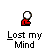 A pixelated animation of a red figure with a white head performing a sequence of gestures against a gray background, with text below reading "Lost my Mind".