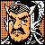 Pixelated 50x50 static icon featuring a stylized orange and white face with black outlines, surrounded by abstract geometric patterns on a black background.
