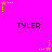 Bright pink background with repeated 'TYLER' text and yellow/pink star-shaped pixel art elements in a pattern