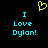 Yellow pixelated heart symbol above cyan text reading "I Love Dylan!" on black background, duplicated side-by-side.