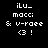 Pixelated text displays "iLu_macci & v-raee <3 !" in white on black, with a gray rectangle replacing the bottom-right corner of the