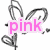 A static image of six pink 'pink' text labels arranged in two over a black-and-white sketchy floral background with bunny ears