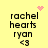 Yellow background with black text reading 'rachel hearts ryan <3' and four distinct pink pixelated animations: a heart, two sparkles, and one cluster of dots.