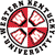 Pixelated circular icon with red and white quadrants containing white crosses, surrounded by a black and white checkered border.