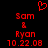 Red pixelated text and symbols on black background with heart symbol above names.