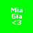 Four identical pixelated text icons display 'Mia Gia <3' on green, gray, pink, and dark gray backgrounds with white text.