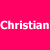 A bright pink background displays fragmented white text reading 'Christian' in various broken segments across three , with a solid gray rectangle occupying the bottom-right corner