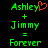 Green pixelated text on black background reads 'Ashley + Jimmy = Forever' with red heart symbol replacing the letter Y in Ashley.
