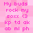 Pink pixelated text on a pink checkered background with repeated phrases and symbols.