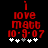Red pixelated text 'i love m8bb 10-9-07' on black background with white and gray plus signs below, showing slight variation in plus sign positions