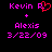 Pixelated text and symbols in pink and red on black background, showing two identical layouts with 'Kevin R.' plus 'Alexis' and date '3/22/09', one featuring a heart symbol.