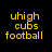 Yellow text reading 'uhigh cubs football' on black background with white rectangular overlays in various positions