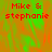 Red text 'Mike & stephanie' appears on a pixelated green and orange background with visible color bleeding.
