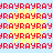 Red pixelated text repeating 'JRAY' over a light blue background with yellow starburst shapes.