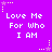 Purple background with repeated white text "Love Me For Who I AM" and yellow star decorations in a