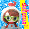 A cartoon character with brown hair, green glasses, and a white hat with red accents appears against a blue starry background. A yellow vertical banner on the right displays pink text.