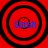 Four identical circular patterns with black concentric rings on a red background, each containing blue text reading 'Sarah' in a pixelated font.