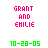 Pixelated icon with pink 'GRANT AND EMILIE' text, green '10-28-05' date, and heart symbols in various states