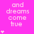 A bright pink background displays repeated text 'and dreams come true' with small white star symbols scattered around, some of which animate by changing position or number.