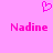 Pink pixelated heart above two identical 'Nadine' text blocks on solid pink background.