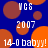 Blue background with orange and brown circles, white text reading VCS 2007 14-0 babyy! repeated in a pattern