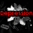 Black background with red text and grayscale abstract shapes, displaying phrases about depression.