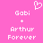 Pixelated pink background with white text and a heart symbol, displaying 'Gabi + Arthur Forever' in two identical vertical arrangements.