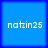 Four identical blue squares with white text 'natzin25' arranged in a , each square bordered by darker blue lines