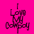 A four- of pixelated text reading "I Love My Comboy" on alternating bright pink and red backgrounds with black lettering