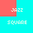 Pixelated text 'JAZZ' and 'SQUARE' in white on cyan and red background, arranged in a pattern with alternating color blocks