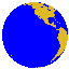 circular blue and yellow globe icons showing different continental views against a gray background