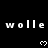 Pixelated text 'wolle' repeats across black background with white hearts, gray rectangle partially obscures lower-right corner.