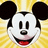 Pixelated Mickey Mouse face with black ears, white cheeks, and red mouth on yellow radial background; adjacent red displays text "My homeboy <33"
