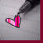 A heart-shaped icon with vertical stripes in varying colors, held by a pen-like object against a gray background.